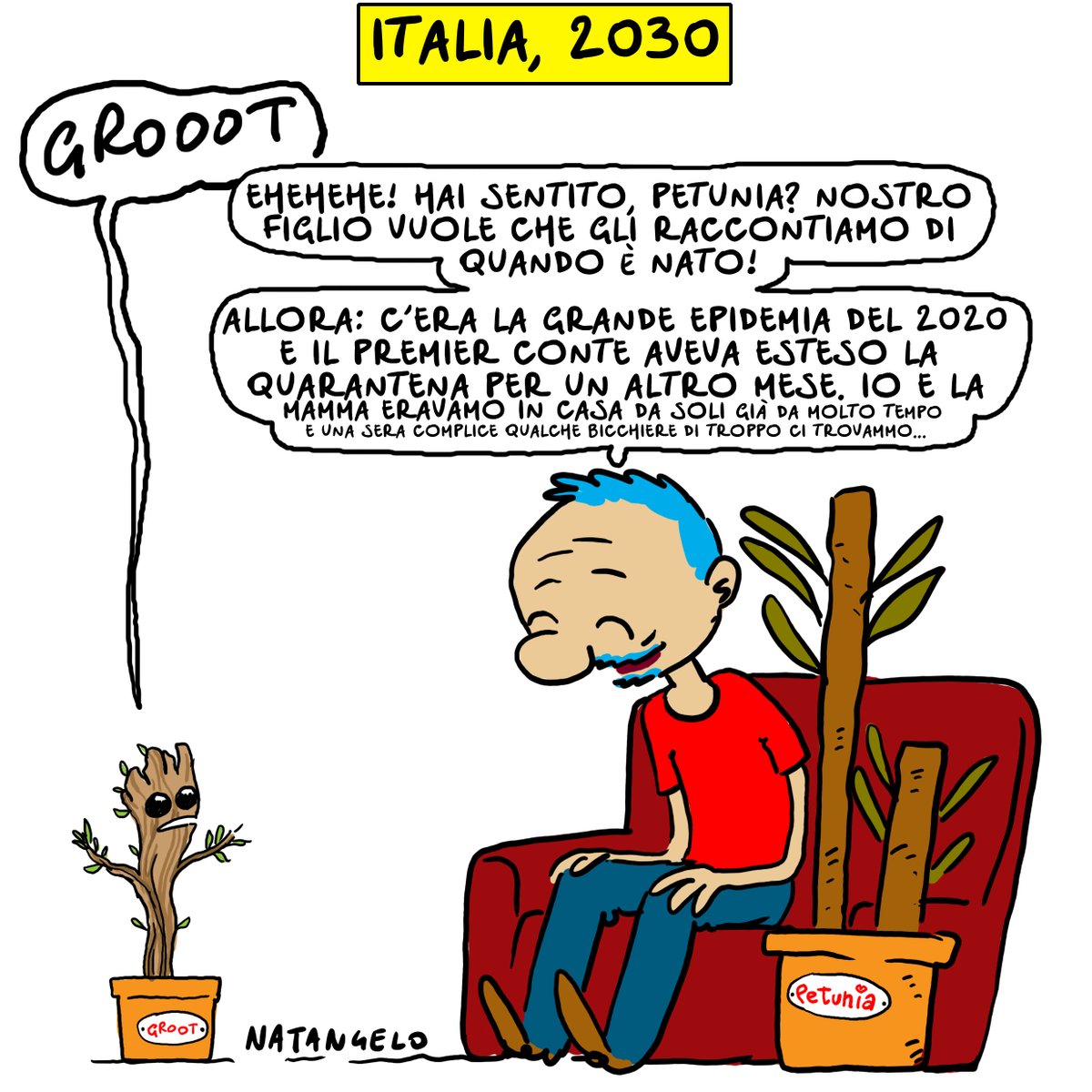 Prorogato il lockdown fino al 4 maggio?
#quarantena #lockdown #conte #4maggio #fase2 #petunia #groot #guardianidellagalassia  #COVID2019 #fumettiitaliani #vignetta #fumetto #memeitaliani #memedivertenti #umorismo #satira #humor #natangelo