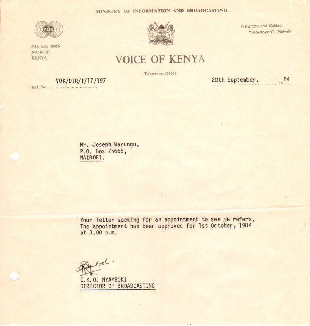 After two years of trying to join the Voice of Kenya without success, a new Director of Broadcasting was appointed. Prior to becoming the boss at VoK with a brief to transform the organisation, Cornelius Nyamboki was the head of the Presidential Press Unit...  #WHoHeldMyHand