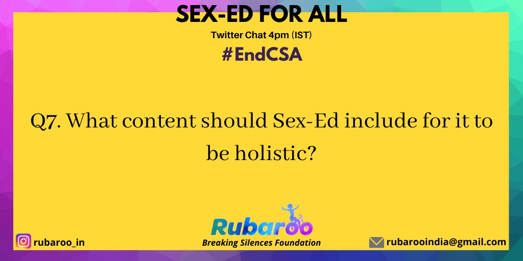 rubaroo_in's tweet photo. Q7. What content should Sex-Ed include for it to be holistic?

#EndCSA
#SexEdForAll https://t.co/dheNwOolUq