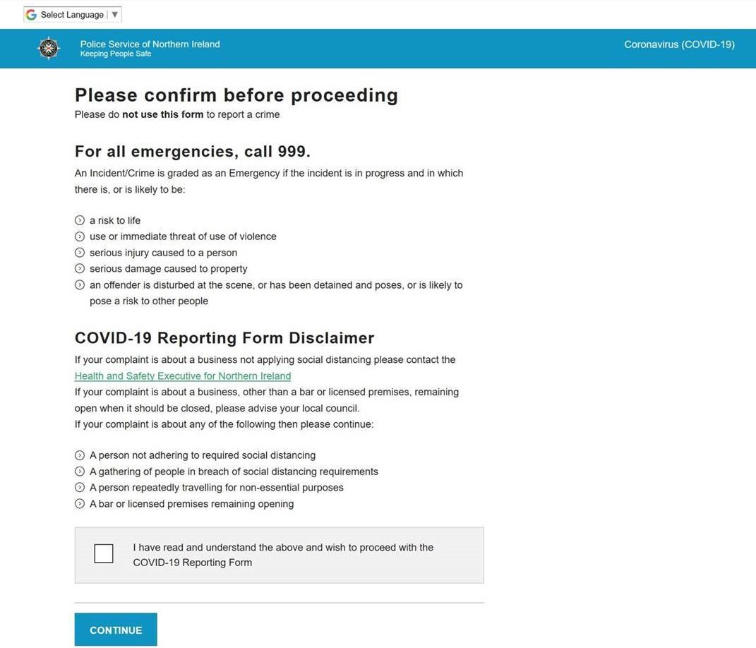 PoliceServiceNI's tweet photo. We have launched our Covid19 online reporting tool. 

Read more here: https://t.co/bZHf9I4HCu

#StayHomeSaveLives 
#COVID19 https://t.co/uCnDTffPtu