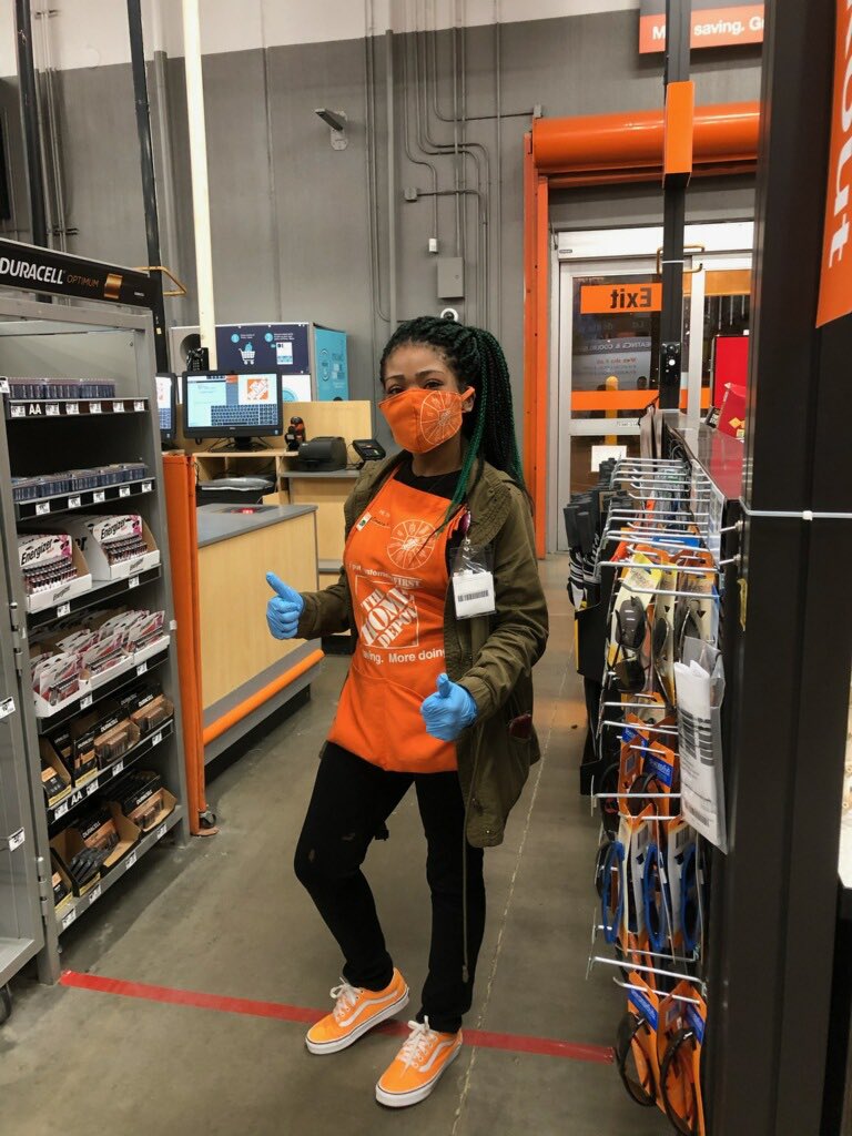 jdducres's tweet photo. The ingenuity and creativity of our associates amazes me daily. Check out Emara rocking her new HD face mask and those shoes!  #HDValues @RSalemi @DHRM_D73 @ThdKelly @OTyehimba @R3Dstitchball @AMCTHD @HectorAPadilla https://t.co/nxJAm3e4Zf