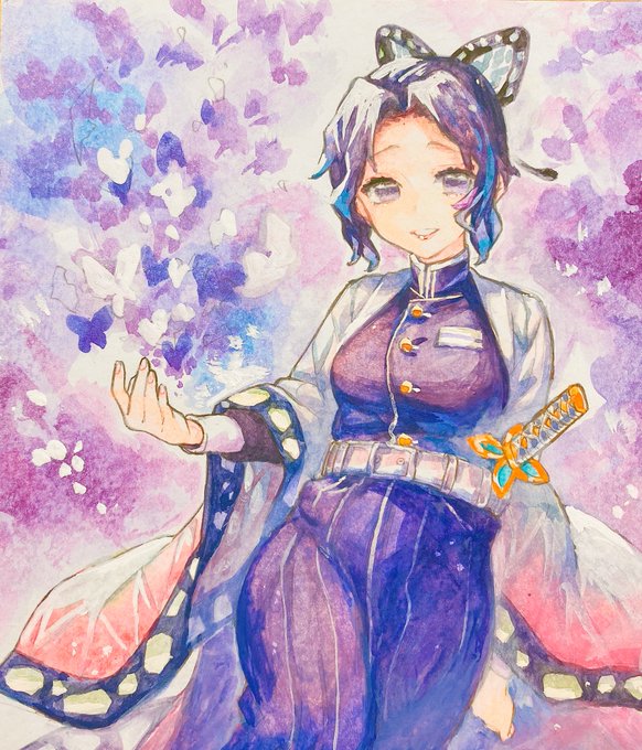 棚木（たなぎ）🍕さんがTwitterに投稿した胡蝶しのぶ(鬼滅の刃)のイラスト。