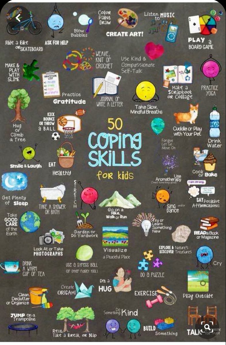 MeghannMMoore's tweet photo. If your kiddo is having trouble with the disruption in their normal schedules, here are 50 coping skills to encourage them to try! #SEL #itsworthit https://t.co/gzTsgOodrA