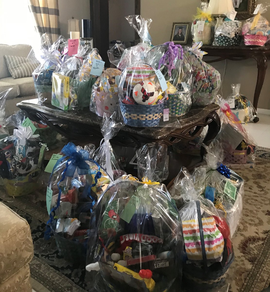 kidsindistress's tweet photo. KID’s on-site foster children will have a Happy Easter thanks to the KID Auxiliary.  (tag them)  Each basket is personalized and absolutely amazing!  Happy Easter to all who made this possible!  We are so very grateful.  #fostercare #KIDpossible #Easter2020 #WeAreInThisTogether https://t.co/rfnDa7Akww