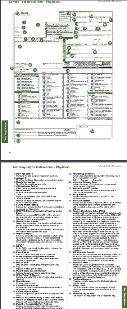 5/ Here's the problem- there is not a lot of locating information in a lab requisition Here's one from  @QuestDX for hospital patients: name, sex, dob, address (and of course, hospital info)For outpatient: SSN, phone# are sometimes filled out. Also lots of insurance info :-)