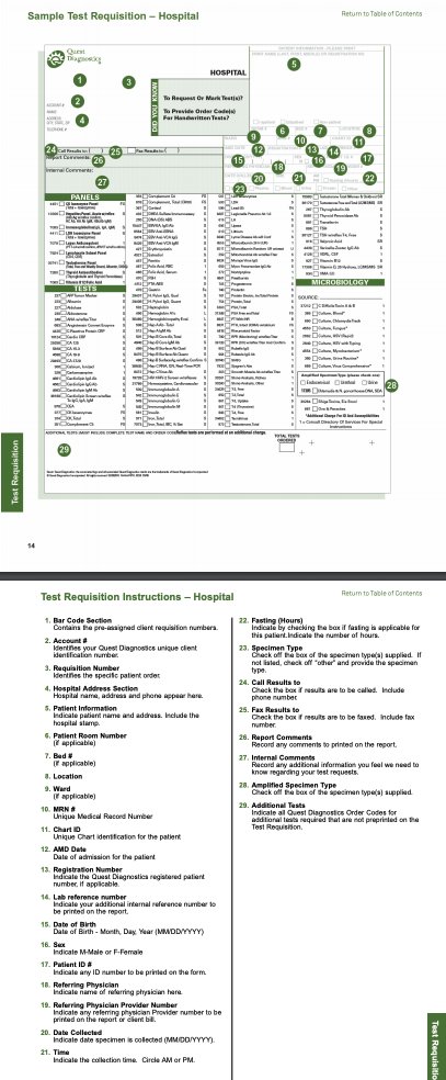 5/ Here's the problem- there is not a lot of locating information in a lab requisition Here's one from  @QuestDX for hospital patients: name, sex, dob, address (and of course, hospital info)For outpatient: SSN, phone# are sometimes filled out. Also lots of insurance info :-)