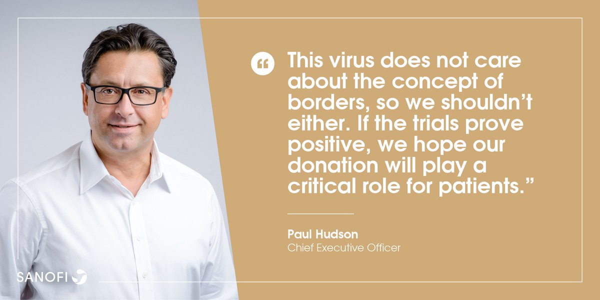 sanofi's tweet photo. #SanofiActs
In this #COVID19 crisis, Sanofi stands ready to assist as many countries as possible by providing #hydroxychloroquine. If ongoing clinical studies demonstrate its efficacy and safety, Sanofi will continue to donate the medicine. https://t.co/6t8Vd95eVq https://t.co/IgNMBQWtFW