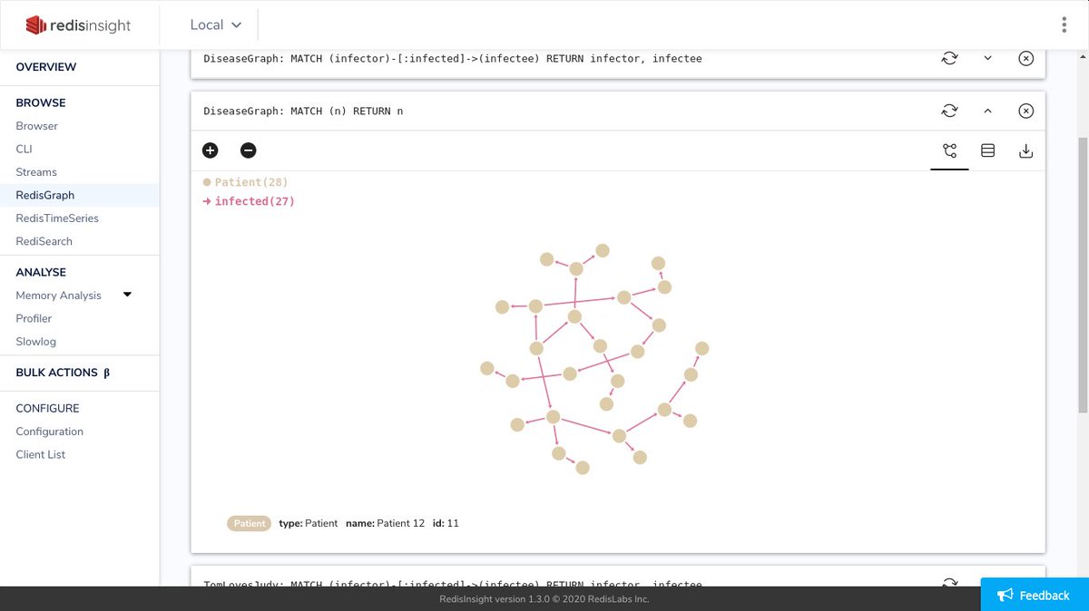 dandago2's tweet image. Graph databases can be used to model a lot of things... including the spread of disease. #redisgraph #redisinsight