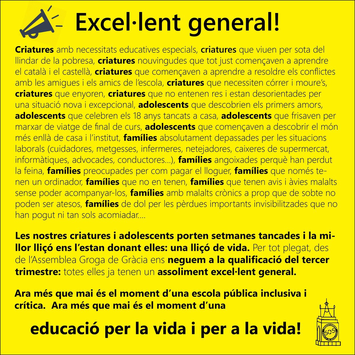 maite_verd's tweet photo. En aquests temps d’incertesa, els i les docents hem de donar suport a infants i joves, mostrar-los que hi somos i proposar-los activitats. Qualificar en aquests temps i en aquestes condicions és una broma de mal gust. https://t.co/40CffvJjjv