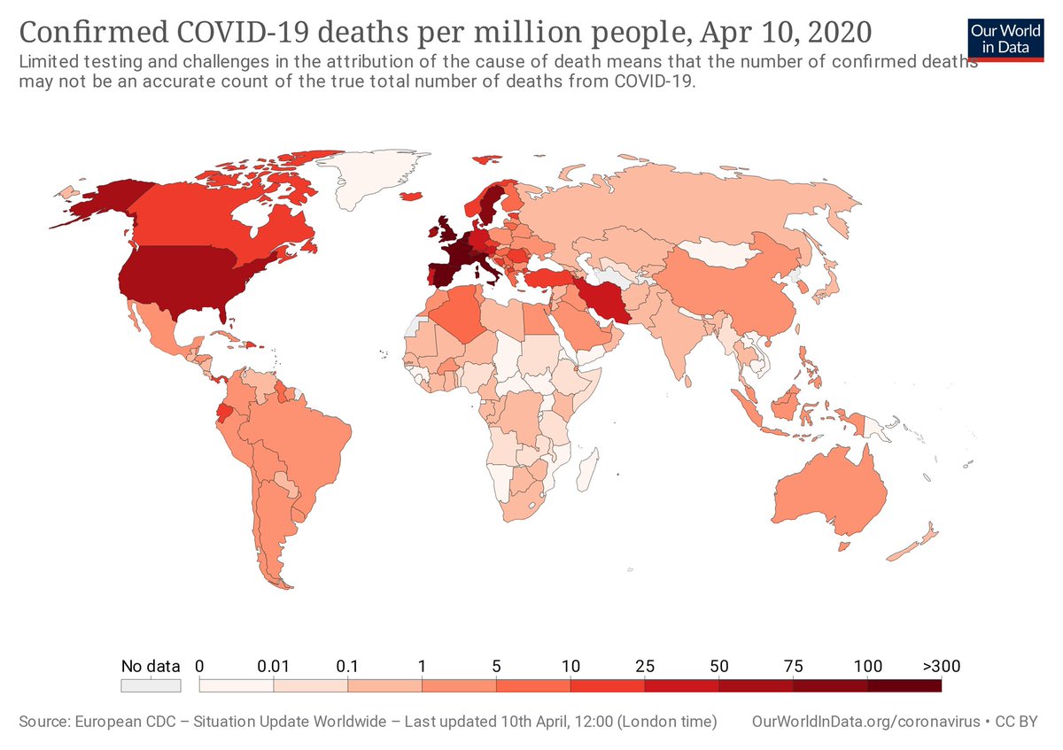  #CoronaVirusUpdates The trajectory of confirmed deaths between countries, within regions, relative to the size of each country’s population  #Greece