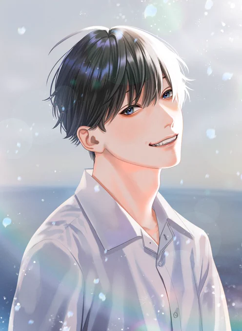 #絵描き繋がれ
梅之シイさんからいただきました!
青と透明感のある男子を描くのが好きです!? 