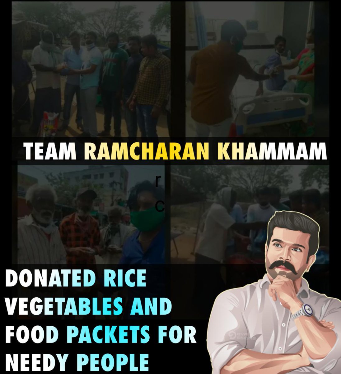 Donated Rice packets, vegetables and food packets for needy people Ram charan fans from Khamamm  #MakeOurIdolRCProud