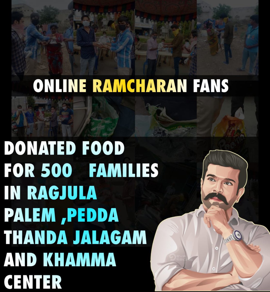 Distributed Food for 500 families in Ragjula palem  #RamCharan fans from Jalagam Khammam district  #MakeOurIdolRCProud