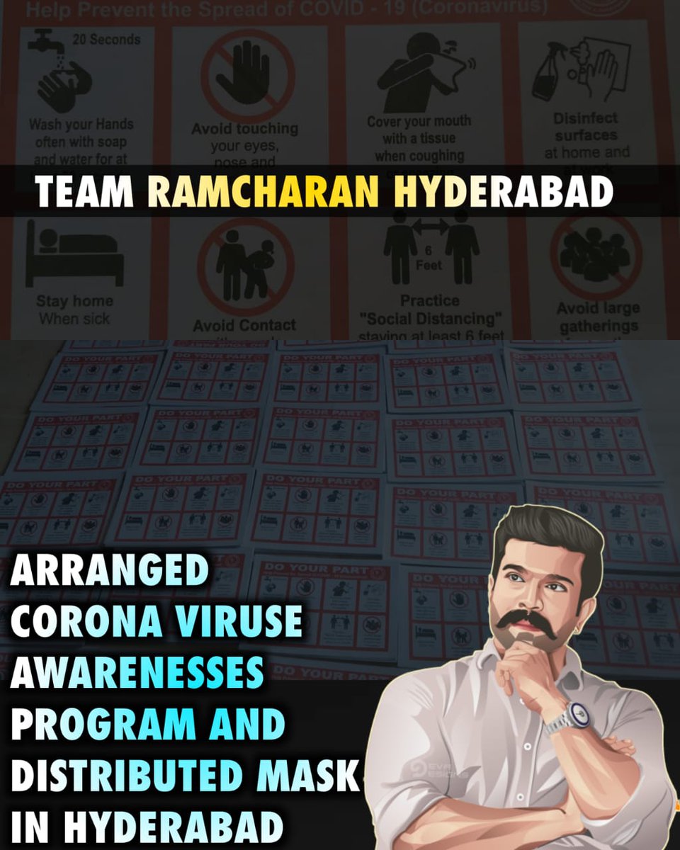 On the eve of  #MegaPowerstar  #Ramcharan Birthday  #TeamRc Distributing these Awareness Palmplates & Masks in few areas of Hyderabad. #MakeOurIdolRCProud