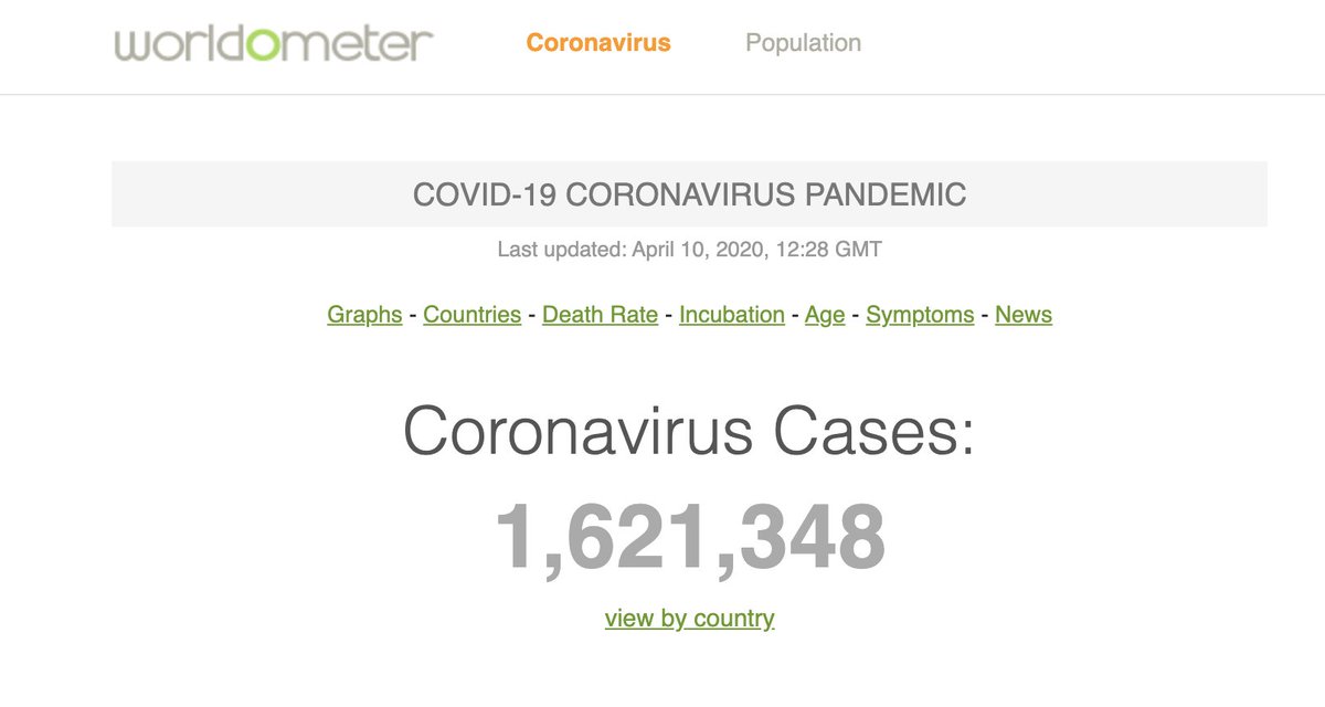 Metrics are dangerously mislabeled.At the very top ( https://www.worldometers.info/coronavirus ) they claim that there there are 1,621,348 Coronavirus Cases.The big problem with the pandemic is that we don't know the number of cases. We know *confirmed cases*. The total is surely much higher.