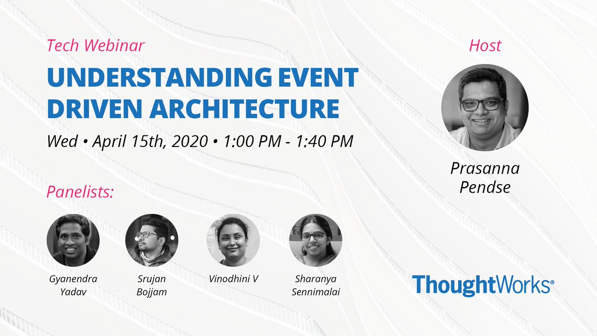 As enterprises are adapting to a more #digital future, everyone seems to be moving towards EDA.
We hope to see you at our 1st #TechWebinar on 15th April along with @PrasannaPendse @gyani_tweet @srujanbojjam @s_sharanya & Vinodhini.

Register here: thght.works/2UVMJMB