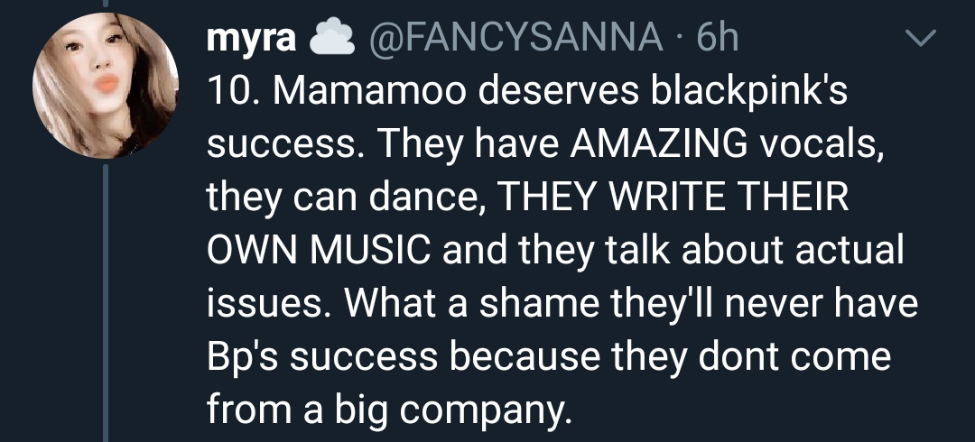 10. Mamamoo is already successful on their own. They've gotten themselves a stable fanbase. They've been charting and can sell their albums so well. So stop making them as if people are sleeping on them when there are so many people out there that are whipped for them.