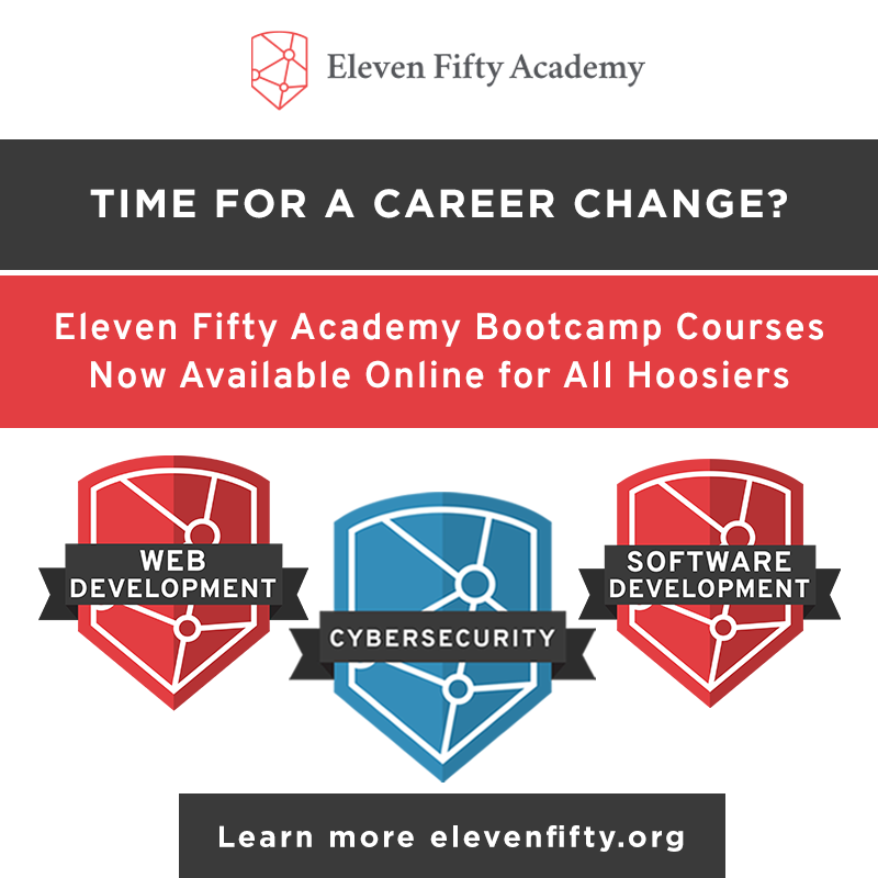 DewandNeely's tweet photo. Did you hear? Indy-based @ElevenFifty is now offering their coding and cybersecurity bootcamp classes online for anyone in Indiana. Sign up for a FREE online intro course at https://t.co/S3WtGiMiMh #recodeyourfuture #careerchangers https://t.co/6L5zqG87mr