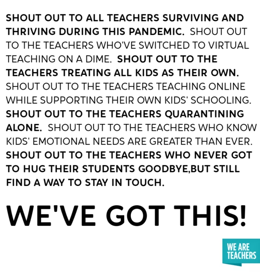 Shout out to all educators who are doing their best right now ❤ No one expects you to be perfect. We've got this.
