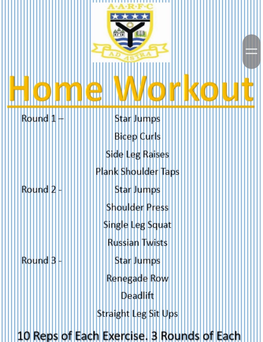 ArdrossanMa's tweet photo. Another day another workout from #rugbycoronacamp! @ArdrossanRFC 
Make sure to put in all your effort in before eating loads of chocolate eggs on easter! Let's 'crack' on everyone!😉 any questions please message the page. #homeworkout #fitness https://t.co/haVHGnWHzG
