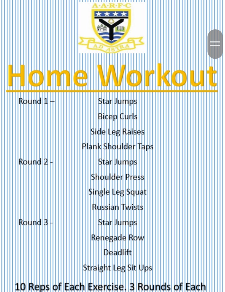 Another day another workout from #rugbycoronacamp! @ArdrossanRFC Make sure to put in all your effort in before eating loads of chocolate eggs on easter! Let's 'crack' on everyone!😉 any questions please message the page. #homeworkout #fitness