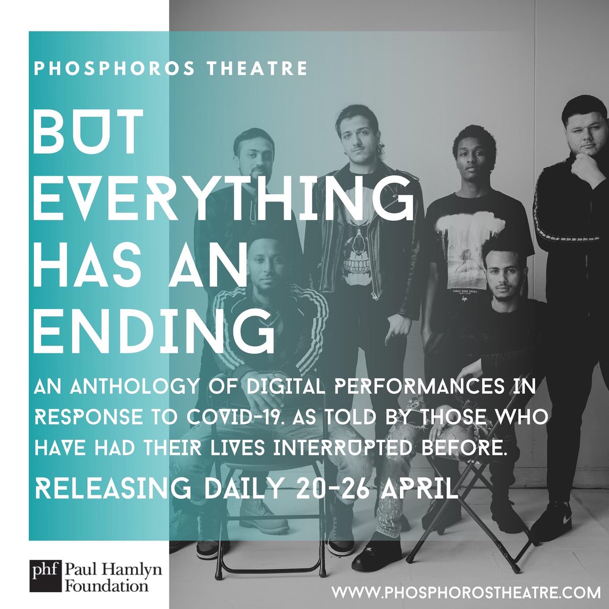 WeArePhosphoros's tweet photo. But everything has an ending: an anthology of digital performances in response to COVID-19. As told by those who have had their lives interrupted before. 

Refugee actors using performance to make sense of the new world we’re all living in. Please join us w/c 20 April. https://t.co/FvkXIlN3zf