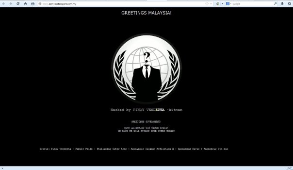 Aku tertarik kes tahun 2013 Sabah Crisis.Masa tu kita hadapi serangan dari Sultan Sulu, Jamalul Kiram III nk claim balik Sabah. Katanya hacker Malaysia serang Filipina dulu then Anonymous Pinoy buat serangan balas dgn block laman web Kerajaan Malaysia. Spt ini.