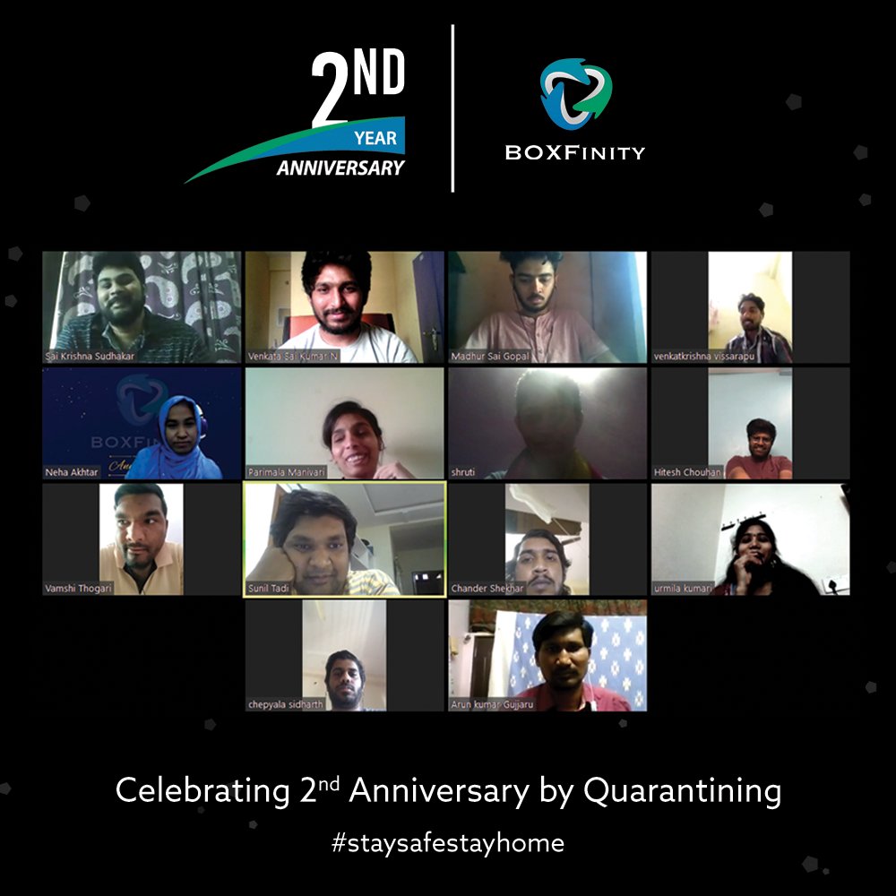 BoxfinityPvtLtd's tweet photo. Celebrating our 2nd anniversary with the team behind the curtain by staying safe at our homes

#2ndAnniversary #anniversarycelebrations #Digitalmedia #BoxfinityAnniversary #CompanyAnniversary #Digitalmarketingagency #BOXFinity https://t.co/0FdWqmt3wD