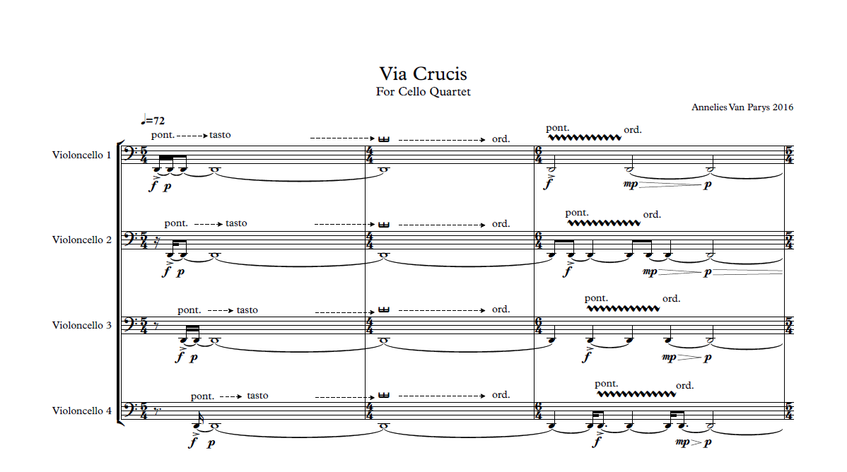 DeussMusic's tweet photo. Some music to suit this #GoodFriday: #AnneliesVanParys wrote her vivid, dark 6 minute piece 'Via Crucis' for cello quartet in 2016 for #MUSMA and @klarafest. Listen to the piece on #SoundCloud and/or buy the sheet music on our website - https://t.co/O6EkoRAzYG https://t.co/LKUlQiZrI2