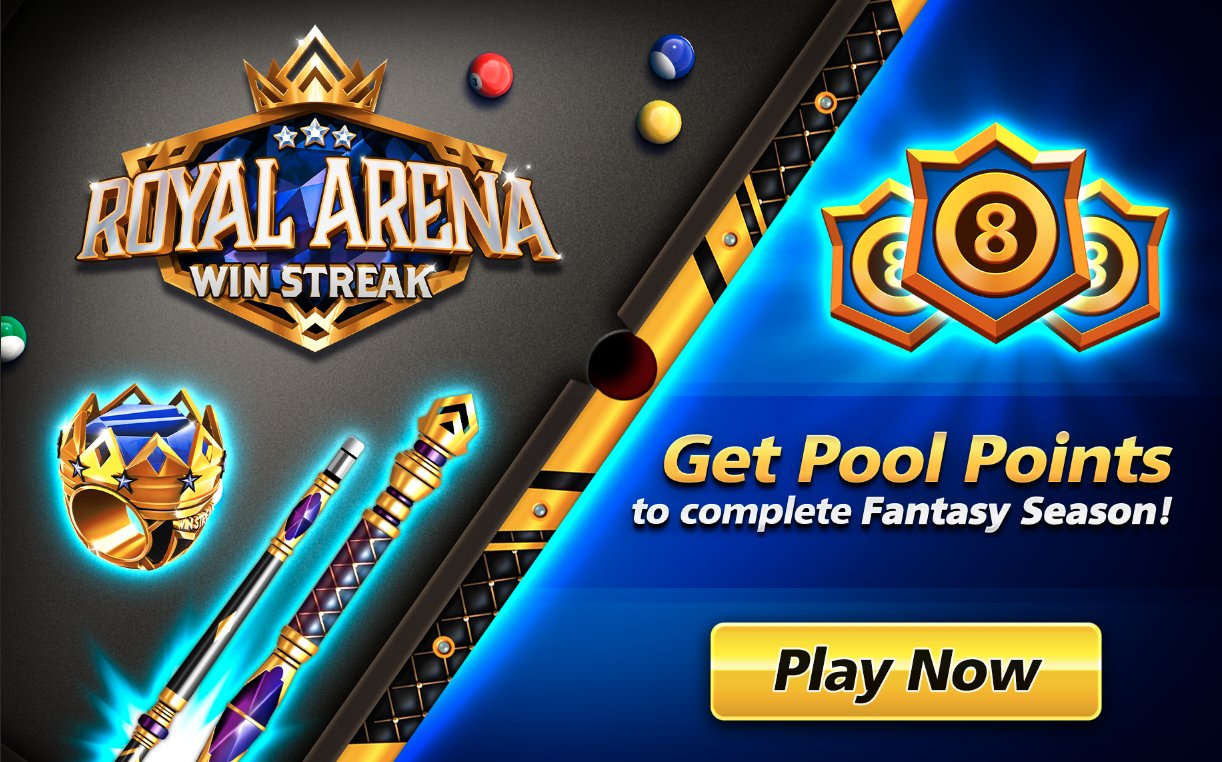 Bestemt weekend Permanent 8 Ball Pool a Twitter: "Struggling to Rank up on Fantasy Season? Win games  in the Royal Arena and get Pool Points too! Start winning NOW! *available  only on the latest game