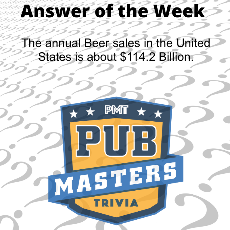 PubMasters's tweet photo. Answer of the Week - Did you get it right? 
#NationalBeerDay #NewBeersEve #QuestionOfTheWeek #AnswerOfTheWeek #PubMastersTrivia #BrainChallenge #FunFacts https://t.co/tqyllki5T5