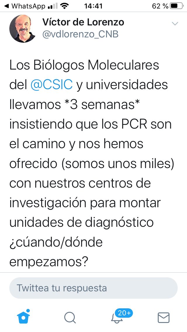 1-Hace 3 semanas que pido poner a funcionar 24 horas todos los PCR disponibles en España para identificación de positivos por #Covid19.
Es un clamor en el entorno universitario;y ojo,sin consideran el número de PCR disponibles en el entorno industrial.
elmundo.es/espana/2020/04…