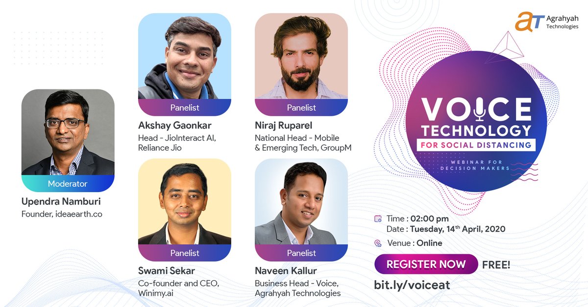 agrahyah's tweet photo. How to ensure Business Continuity and Empower your Customers with Voice Technology?
A panel of practitioners and experts are here to answer. Join us on 14th at 2pm.

Register to confirm your participation: https://t.co/rpNyfguNjs

#Alexa #GoogleAssistant #VoiceTech #Webinar https://t.co/q7E7yNWgq0