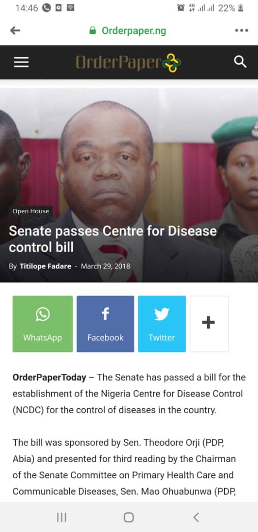 Accepite's tweet image. Nigerians, Abians Let Us Appreciate Ochendo Global

Thoroughly Health Is Wealth. 

Senator T A Orji is  a vision man who sees tomorrow and knw what it will bring. We are grateful sir for you sponsor and support of the NCDC. 

Hon. Sheante
(Political Scientists)