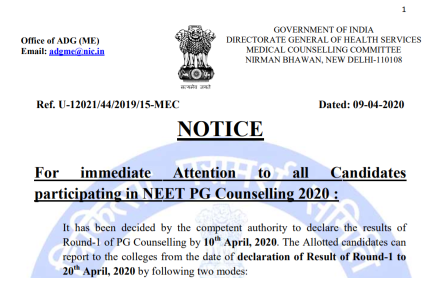 BulletinNeet's tweet photo. Counselling for NEET PG/MDS 2020 Begins: First Round results at https://t.co/tTiWphP4pr
https://t.co/Th1HwHhPJZ https://t.co/GUpN9PjVSi
