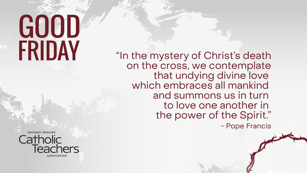 OECTAProv's tweet image. Wishing a blessed #GoodFriday to everyone in our community. Amidst great suffering, let us continue to be guided by love and hope.

#CatholicTeachers #HolyWeekAtHome