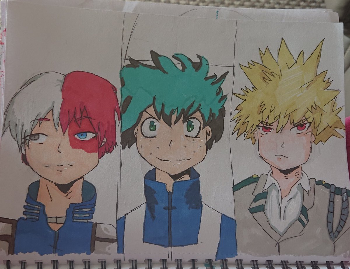 Shellbird8's tweet photo. Drawings done by my 11year old daughter while she's stuck in isolation, hope you like them, she's mad on  my hero academy :) #MyHeroAcademia  #drawings https://t.co/z0Nkb1JYKx