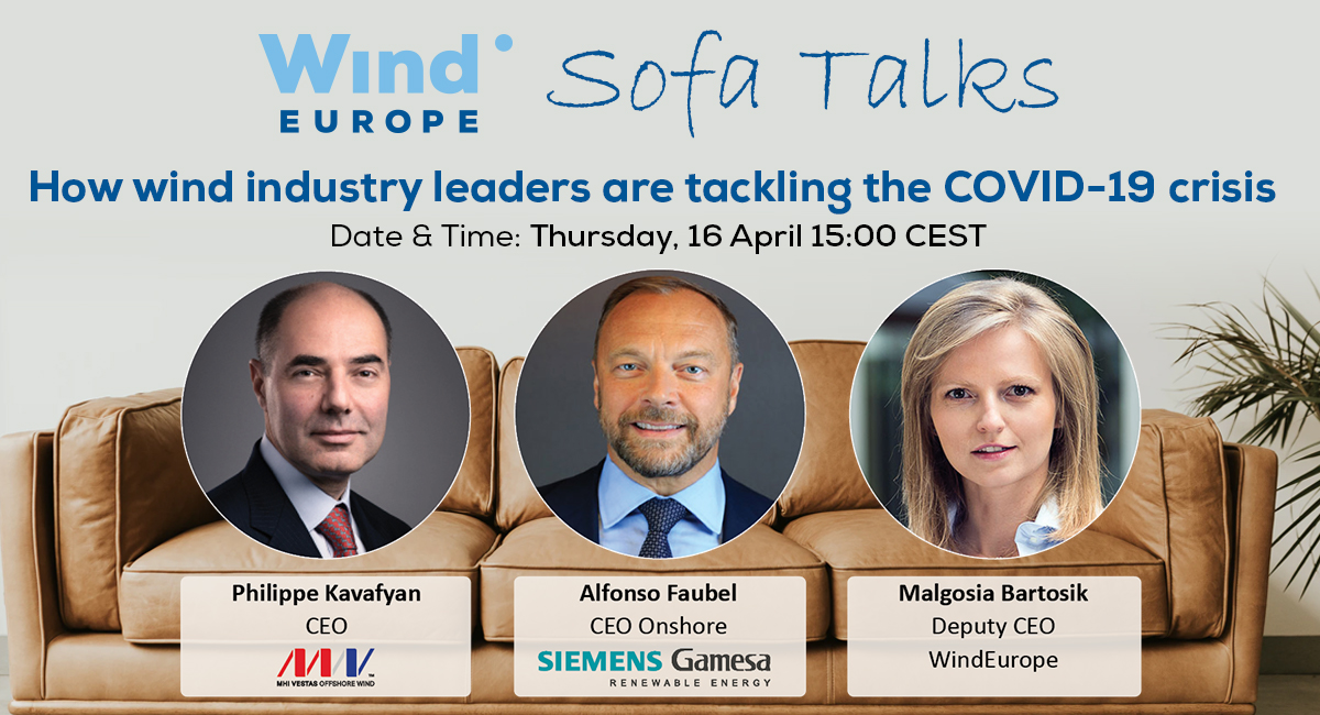 WindEuropeEvent's tweet photo. How are wind industry leaders tackling the challenges of the #covid19 crisis? 

Join us for a free webinar next week with @MHIVestas &amp; @SiemensGamesa to address the most burning topic of the year.

📅Thu, 16 April, 15:00 CEST
💡Register: https://t.co/DH3fn25Fg2 https://t.co/pr3qgCWHdz