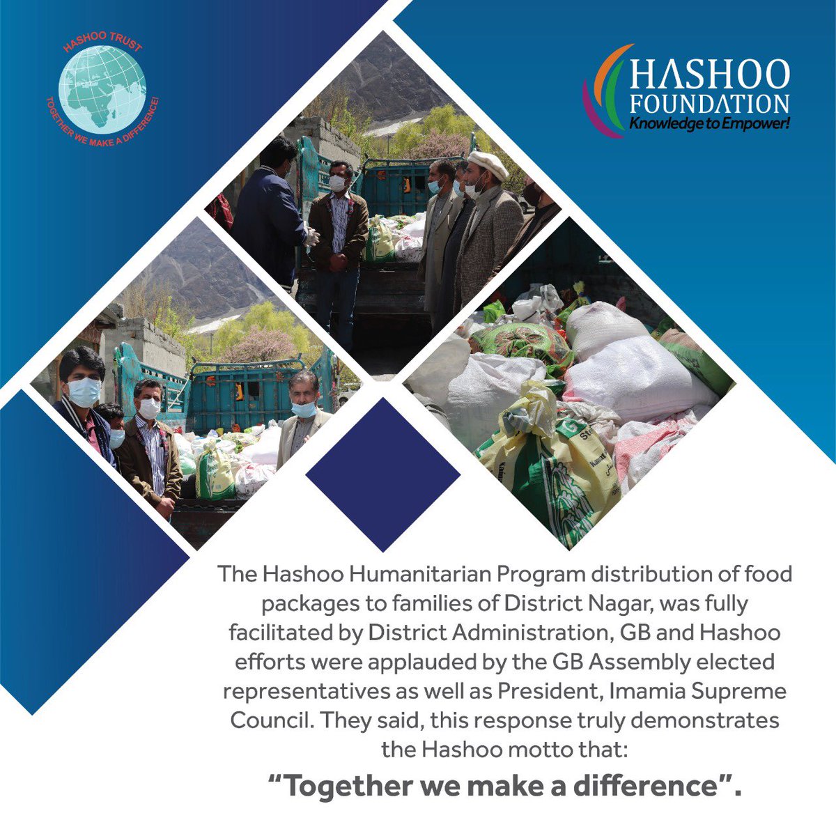 LaalPatti's tweet photo. Hashoo Foundation standing with the nation through tough times. Hashoo humanitarian program in collaboration with other welfare organizations distributed ration and relief packages throughout the country.
#hashoogroup #hashoofoundation #hashoohumanitarianprogram #hhp https://t.co/F97h8mlOwS