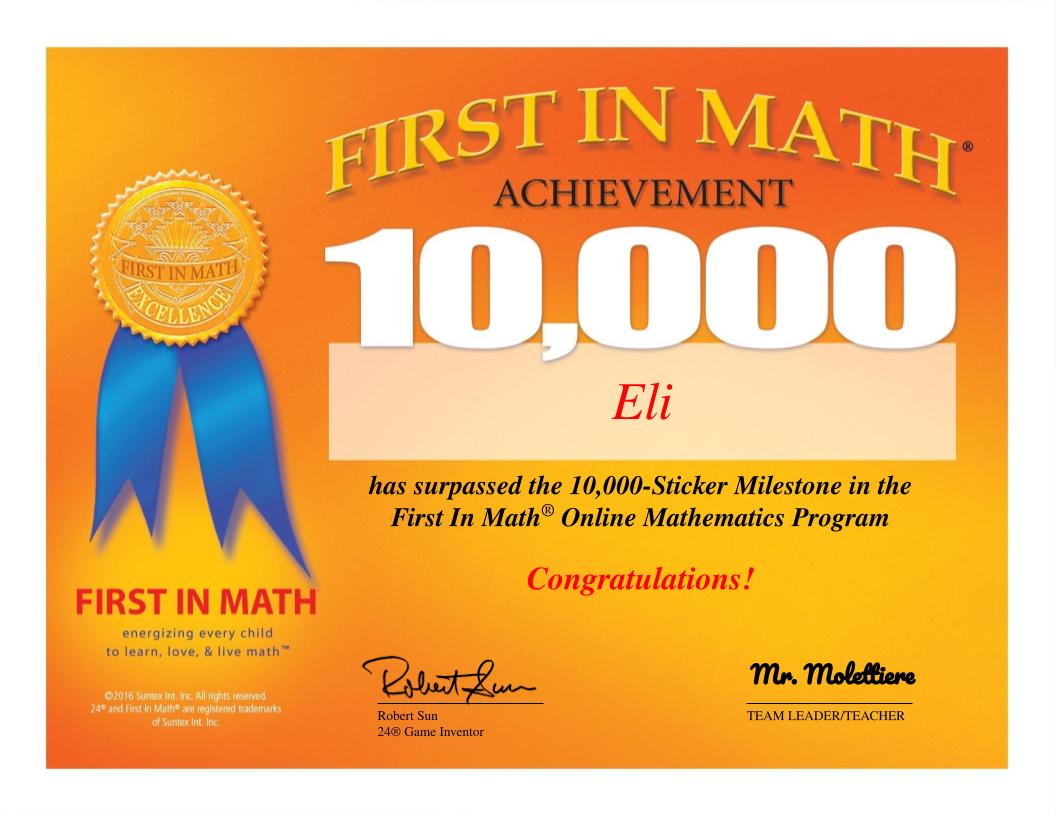 Another <a href="/firstinmath/">First In Math</a> Grand Champion for <a href="/SASD_EMC/">E.M.C. Elementary</a>!!  Way to go Eli from room 42! <a href="/RobertSun24/">Robert Sun</a>