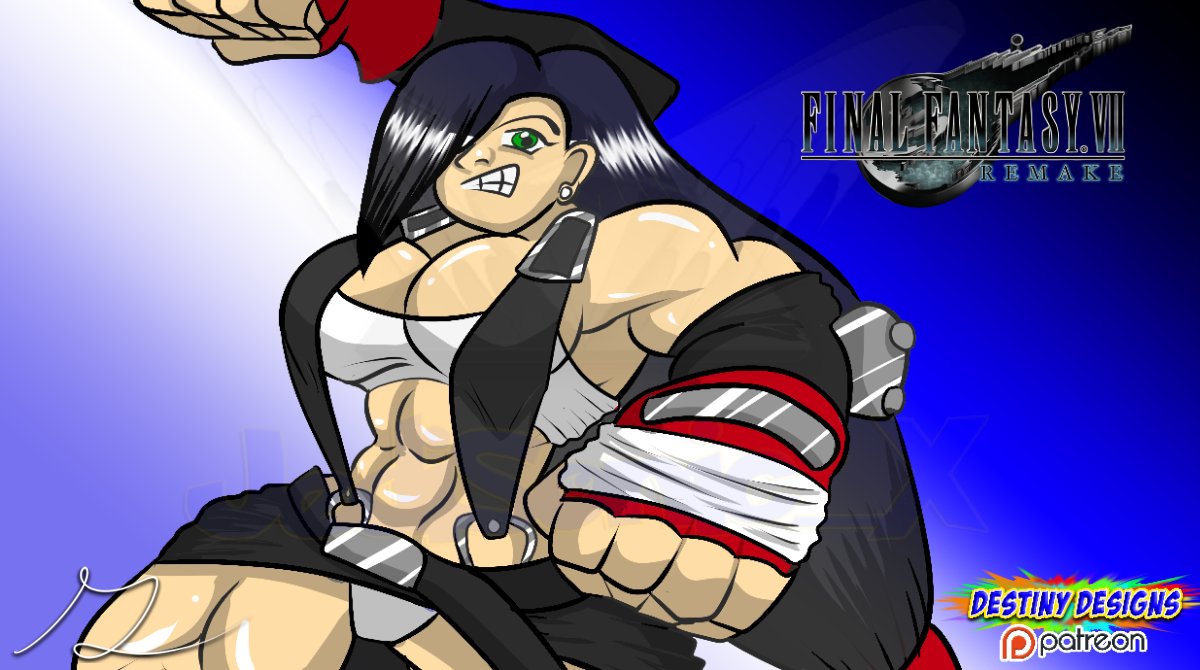 DestinyDesignsX's tweet photo. The #finalfantasy7remake is upon us! No better way to celebrate than with a pic of Tifa! #FanArtFriday #destinydesigns #jedisonicx #musclegirlart https://t.co/aydrzNLvsc