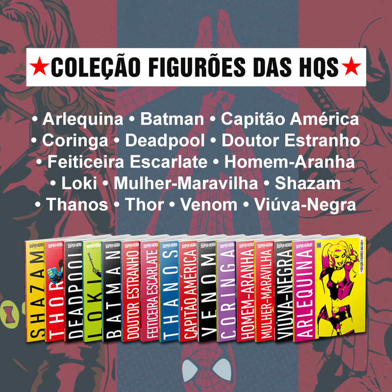 superherois's tweet photo. Chegou a Coleção Figurões das HQs, repleta de informações e  com seleção de histórias https://t.co/4xVuaYfTQQ

#Arlequina #MulherMaravilha #HomemAranha #ViuvaNegra #Coringa #Venom #CapitãoAmerica #Thanos #FeiticeiraEscarlate #DoutorEstranho #Batman #Loki #Deadpool #Thor #Shazam https://t.co/8ajP3o1DMC