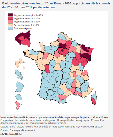 InseeFr's tweet photo. [1/2 Fichier des #décès] Mise à jour hebdomadaire du nombre de décès par jour et par #département. Décès journaliers cumulés depuis le 1/3 en 2018, 2019 et 2020 jusqu'au 30/3 et décès journaliers transmis par voie dématérialisée jusqu'au 3/4 https://t.co/KGxHzoYcOK https://t.co/2OPDS3Uwk5