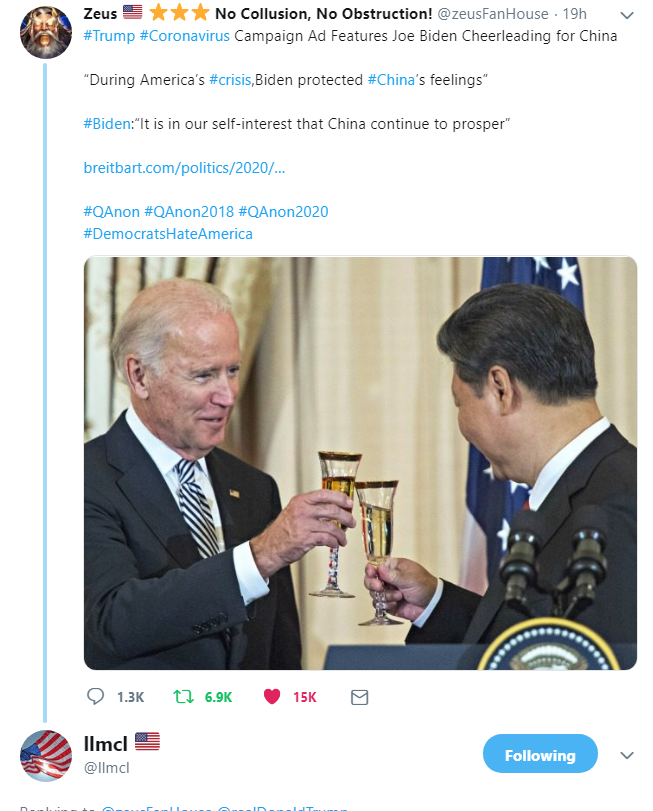  #Trump  #Coronavirus Campaign Ad Features Joe Biden Cheerleading for China“During America’s  #crisis,Biden protected  #China’s feelings” #Biden:“It is in our self-interest that China continue to prosper” https://www.breitbart.com/politics/2020/04/09/trump-coronavirus-campaign-ad-features-joe-biden-cheerleading-for-china/ #QAnon  #QAnon2018  #QAnon2020 #DemocratsHateAmerica