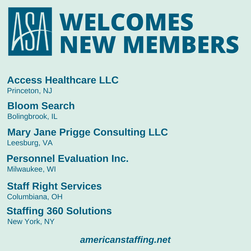 StaffingTweets's tweet photo. Welcome! Please let us know if you have questions about how to best take advantage of your new ASA membership Access Healthcare LLC, @bloomsearchusa, Mary Jane Prigge Consulting LLC, @Services_PEI, Staff Right Services, @Staffing360 https://t.co/idLH97hpVh #MyASA #Staffing https://t.co/ttki4yXbH0
