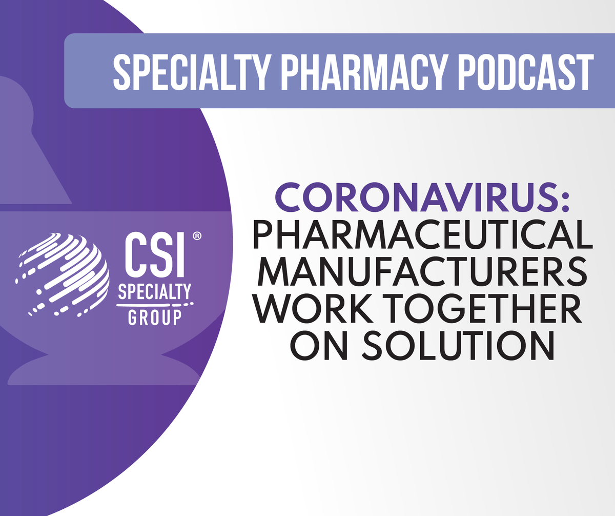 CSISpecialty's tweet photo. In this episode, we discuss how pharmaceutical manufacturers are working together in an unprecedented way to help address the #Coronavirus crisis. #podcast 

Listen here: https://t.co/Yw01CSf8Cr https://t.co/g3dK9E2kpV