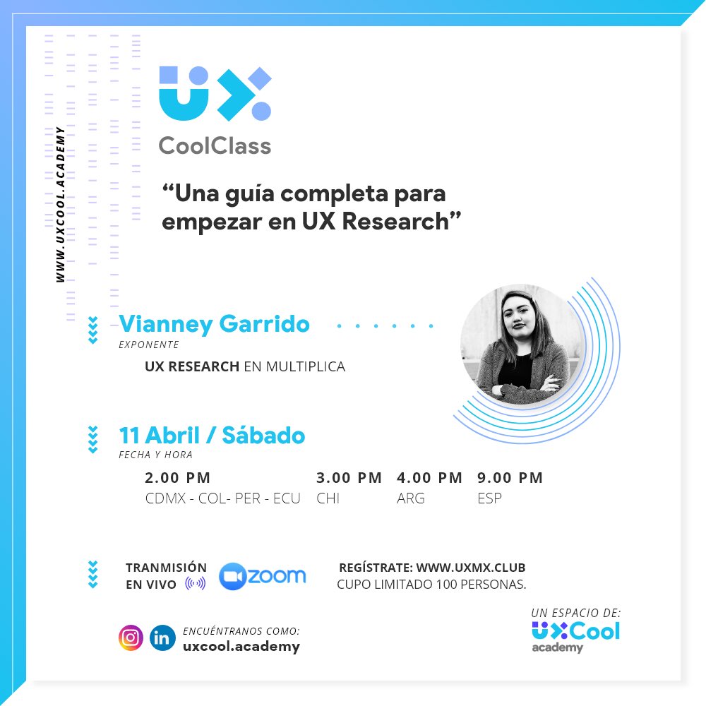 gurlux's tweet photo. Mañana daré una clase sobre cómo iniciar en el maravilloso mundo del #uxresearch! Espero puedan acompañarnos :) gracias a los chicos de #uxmxpodcast y #uxcoolclass. 
No falten! https://t.co/jYi3vbQdQk