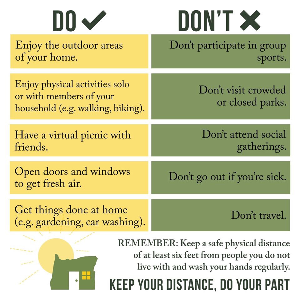 Even though the weather is nice right now, please respect state guidance and stay close to home to practice social distancing. Thank you for doing your part to slow the spread of COVID-19.