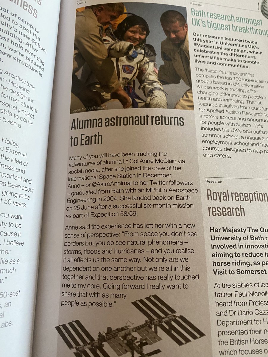 busheartbeat's tweet photo. @UniofBathAlumni just found a copy of #ba2 @AstroAnnimal words never more true than today “from space you don’t see borders but you do see natural phenomena... and you realise it all effects us in the same way”. https://t.co/uMer0laXTl