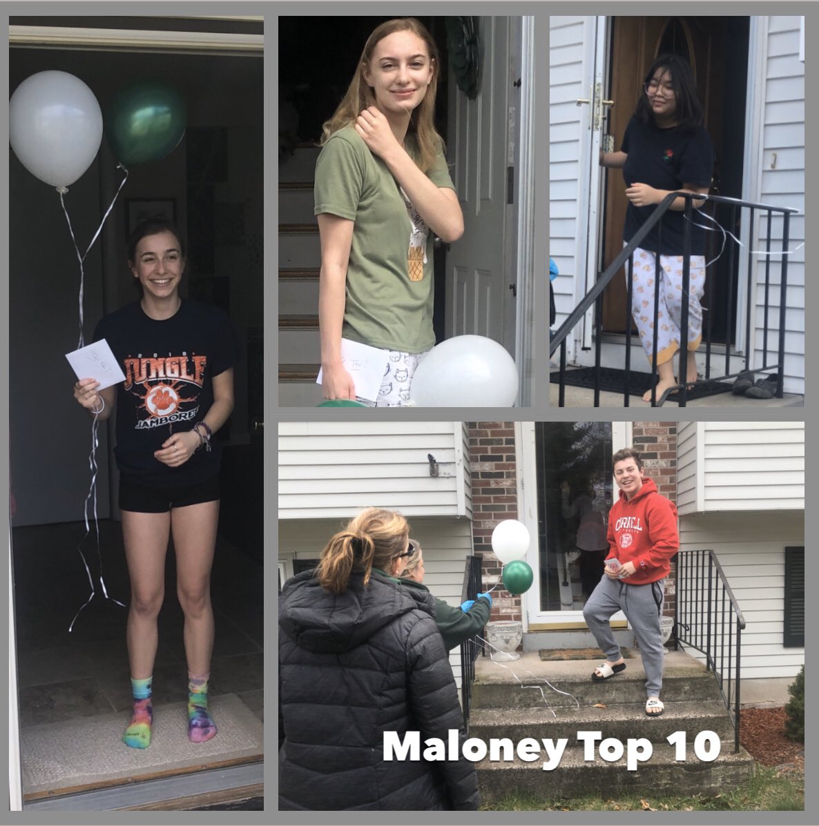 JFlynnLMS's tweet photo. Congratulations Maloney Top 10!!!! Today @straubmhs @lyons_barton and I went and delivered balloons 🎈 and cards to our Top 10. @MaloneyMemos @MeridenK12 @bhaeffner #MaloneyMYM not everyone ventured outside! https://t.co/zoLKEUWtCa